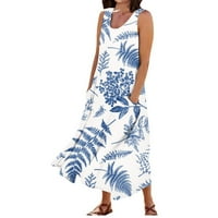 Ženski ljetni bez rukava V izrez Ležerne prilike labavi prorez Maxi plaže duge haljine s džepovima