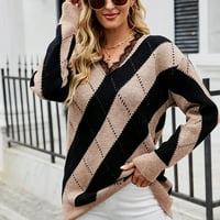 Promotion Fall Winte džemperi za žene Stripe Print Prevelizirani džemperi Pletenje Jumper čipka V-izrez