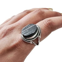 Prirodni crni turmalinski prsten, sirovi crni turmalinski prsten, oktobar roštilj, boemski bend, sterling