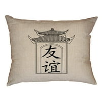 Prijateljstvo - Kineski japanski azijski kanji karakteri Ukrasni posteljina bacač jastuk jastuk sa umetanjem