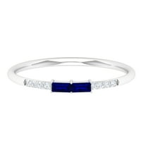 Laboratorija za baguette odrasli plavi safirni minimalni prsten za žene, 14k bijelo zlato, US 3,00