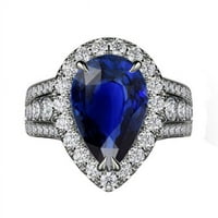 Harry Chad Enterprises CT Womens Halo Blue Sapphire Set & Diamonds Vjenčani prsten, veličina 6.5