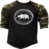 Muška kalifornija Republička majica Bear Majica Camo Raglan Baseball Majica Veliki Camo