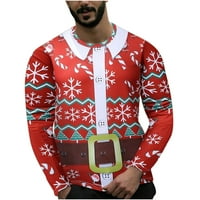 Muške božićne majice plus veličina 3D smiješni digitalni tisak dugih rukava okrugla bluza za okrugle