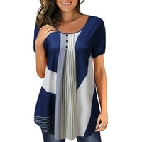 Ženski vrhovi bluza Dame kratki rukav casual grafički grafički otisci modni Henley ljeto plava 2xl