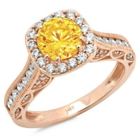 2. CT sjajan okrugli rez CLEAR simulirani dijamant 18k ružičast zlato halo pasijans sa accentima prsten
