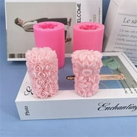 Angfeng Valentines Day Candles DIY 3D Rose Sun Cvjetni reljefni cilindar Okrugli kuglični oblik Silikonski