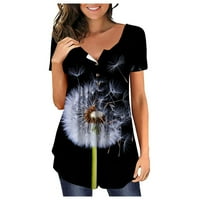 Kakina s majice za žene plus veličine vrhovi V- izrez Sakrij trbuh kratkih rukava majice slatka cvijeća