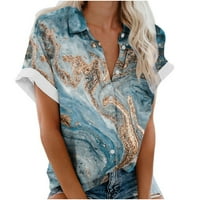 Žene ljetne vrhove Clearence casual rever bluza Kratki rukav Ispis labavih košulja vrhovi gumba Cardigan