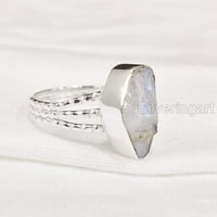 Rainbow Moonstone prsten, grubi moonstone draguljski prsten, lipanjski bend, sterling srebrna, ženski