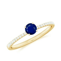 CT Blue Sapphire Solitaire Prsten sa dijamantskim bočnim kamenjem, 14k žuto zlato, SAD 8.50