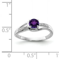 Sterling Silver Rhodium dijamant i ametist okrugli prsten veličine 7