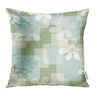 Plavi crtani apstraktni simpatični cvjetni uzorak na kariranoj zelenoj slavični jastučni jastučni jastučni