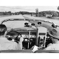 Posterazzi Sal Stražnji pogled na dva muškarca koji voze vintage automobil s opremom za mjerenje plakata