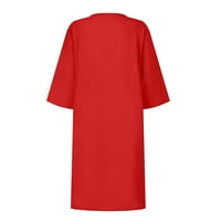 Summer Plus Veličina haljina za žene Boemska rukava za koljena V-izrez Solid Datum Line haljine L crvena