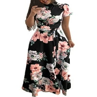 Duga maxi haljina za žene kratki rukav veliki cvijet haljina za cvijeće Ljetna ljuljačka tunika haljina