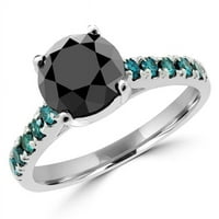 3. CTW okrugli crno-plavi dijamantni zaručni prsten za više od kamena u 14K bijelom zlatu, veličine