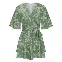 Hvyesh Boho mini haljina za dame Ljeto Wrap V izrez Haljina za plažu s kratkim rukavima Žene Cvjetni