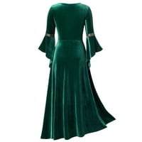 Velvet Maxi haljina za žene retro renesansne gotičke stream-punk bljeskalice čipke s dugim rukavima