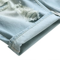 Ecqkame Muški povremeni kratke hlače traperice za čišćenje patentnih zatvarača elastične tanke casual