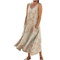 HHEI_K Vjenčana haljina za žensko ljetno Ležerne prilike Retro tiskana haljina bez rukava bez rukava