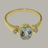 Britanci napravio 9k žuto zlatni prirodni akvamarinski ženski godišnjički prsten - Opcije veličine -