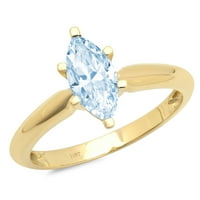 1CT Marquise Cut Prirodni švicarski plavi topaz 14k žuti zlatni godišnjički zaručnički prsten veličine
