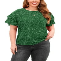 Voguele Ladies majica plus veličina šifon vrhovi posada izrez tunika bluza za odmor casual majica zelena
