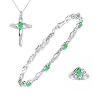 * RYLOS dizajnerski beskonačni val koji odgovara nakit Set Green Emerald i dijamantna narukvica i prsten