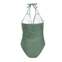 Ženski kupaći kostimi klasični halter bikini remen naletirani čvrstim jedno kupanje za žene zelene 16
