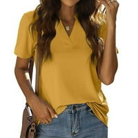 Aoksee žene labave casual s kratkim rukavima V-izrez, majica povremene bluze Tunic vrhovi žuto