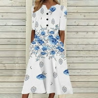 Puntoco ljetne haljine za žene Ljeto kratki rukav V-izrez Haljina od labave haljine plave 12