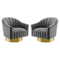 Akcentna stolica, set 2, baršuna, metalni čelik, sivo sivo, moderan savremeni urbani dizajn, dnevni