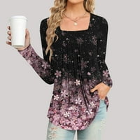 Zkozptok ženski vrhovi dugih rukava cvjetni tiskani košulje pulover patchwork pad cvjetnih bluze, ružičasta,