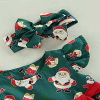 Inevnen Božićne djevojke za djevojčice Romper haljina Santa Print Flyne rukave za ruke sa trakom za