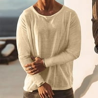 Muški veliki i visoki povremeni modni okrugli vrat dugih rukava pulover prozračna majica labavi kaki