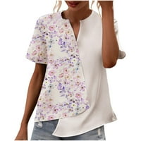 Koaiezne ženski patchwork boju patchwork ispisani V izrez nepravilna majica