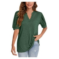 Žene Ljetne vrhove V-izrez Solid bluza Ležerne prilike za ženske majice Kratki rukav tamno zeleni 2xl
