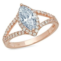 1. CT sjajan markiza Cleani simulirani dijamant 18k Rose Gold Halo Pasijans sa Accentima prsten sz 7.75