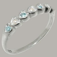 Britanci napravio je 10k bijeli zlatni prsten sa kultiviranim bisernim i akvamarinskim ženskim vječnim