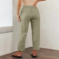 Eguiwyn ženske pamučne hlače Hlače visoke struk za crtanje labave ležerne pantalone sa džepovima
