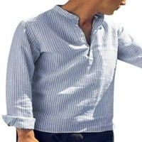 Capreze Muška Tunička košulja dugih rukava Dugme Dugme Tops Prozračna bluza Henley vrat Plava M