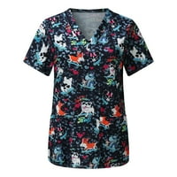 Roliyen Žene vrhovi žene životinjski cvjetni print casual kratkih rukava s V-izrezom The The Top bluza