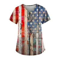 Košulje od 4. jula za žene Ljeto plus veličine američke zastave V izrez Kratki rukav sa džepovima medicinska