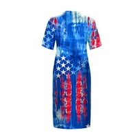 Ballsfhk velika haljina Ženska V-izrez ljetna haljina Dan nezavisnosti Ispis Haljina s kratkim rukavima