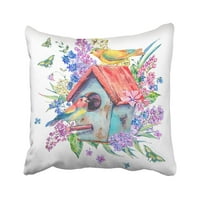 Akvarel s pticama ptica cvjetajući grana lila leptira i divljih cvjetova jastučni jastučni jastuk na