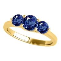 Mauli dragulji za žene 1. Carat Tri kameni okrugli oblikovani safirni prsten 4-prong 10k žuto zlato
