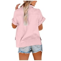 Pntutb Clearence ženske vrhove modne košulje na čvrstom gumbu ženka V-izrez labava majica bluza ružičasta