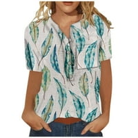 Žene ljetne casual majice V-izrez kratki rukav tiskani vrhovi bluza s-4xl bijela