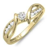 DazzlingRock kolekcija 0. Carat 14k Round Diamond Crossover Split Shank Dame Bridal Obećaj Zaručnički prsten CT, Žuto zlato, Veličina 5,5